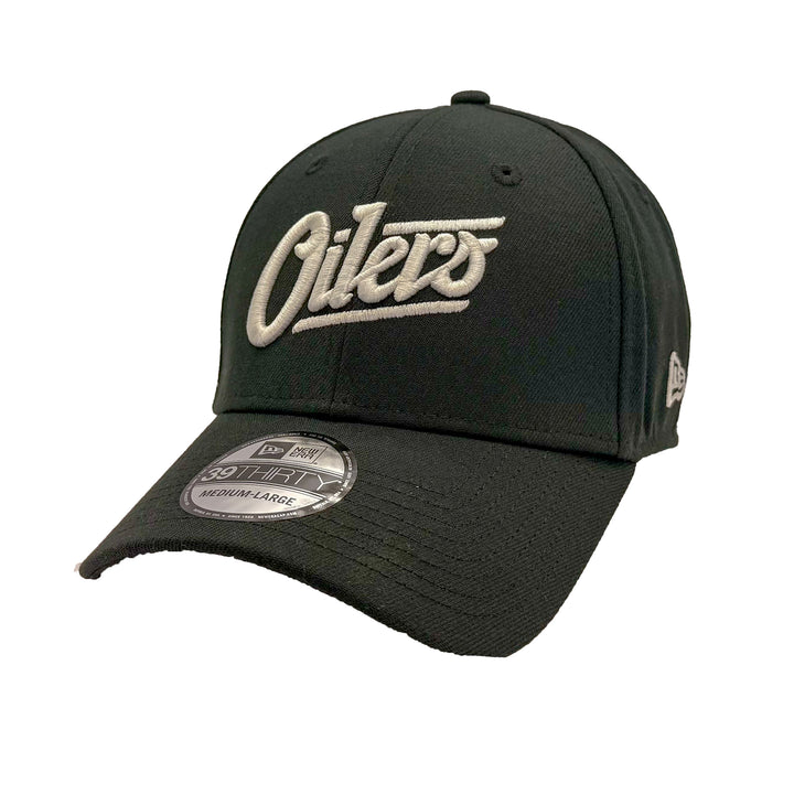 Edmonton Oilers New Era Black Alternate Logo 39THIRTY Flex Hat - White Logo