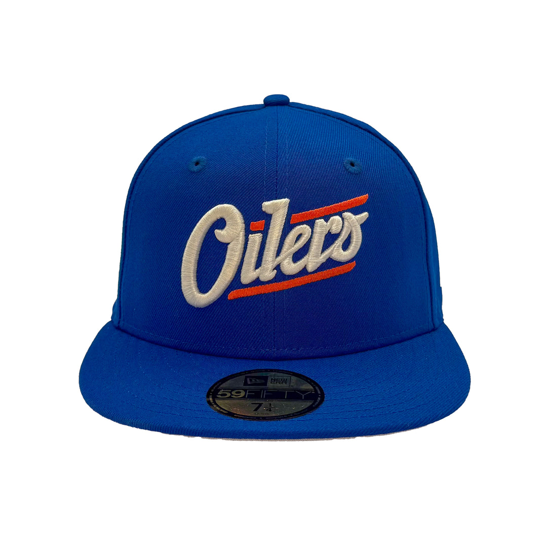Edmonton Oilers New Era Blue 59FIFTY Alternate Logo Fitted Hat - White/Orange Logo