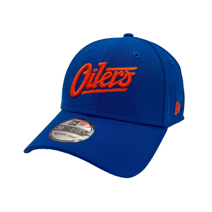 Edmonton Oilers New Era Blue Alternate Logo 39THIRTY Flex Hat - Orange Logo