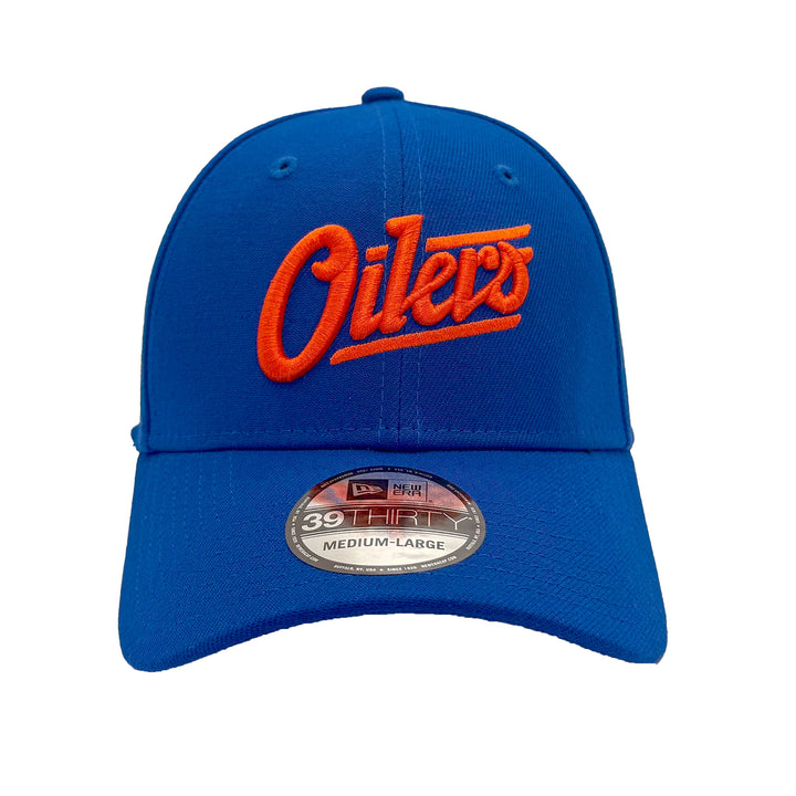 Edmonton Oilers New Era Blue Alternate Logo 39THIRTY Flex Hat - Orange Logo