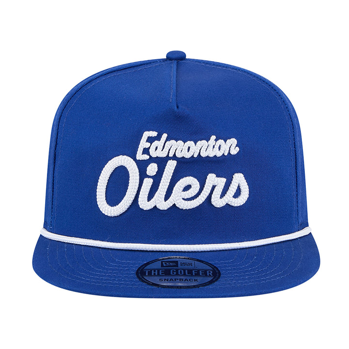 Edmonton Oilers New Era Blue Team Text GOLFER Snapback Hat