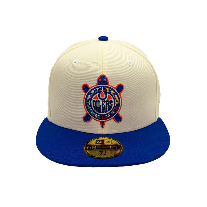 Edmonton Oilers New Era Blue & Chrome 59FIFTY Fitted Turtle Island Logo Hat