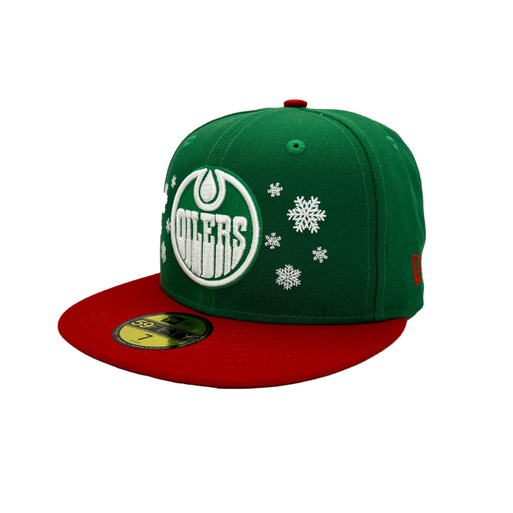 Edmonton Oilers New Era Green & Red Holiday Snowflake 59FIFTY Fitted Hat