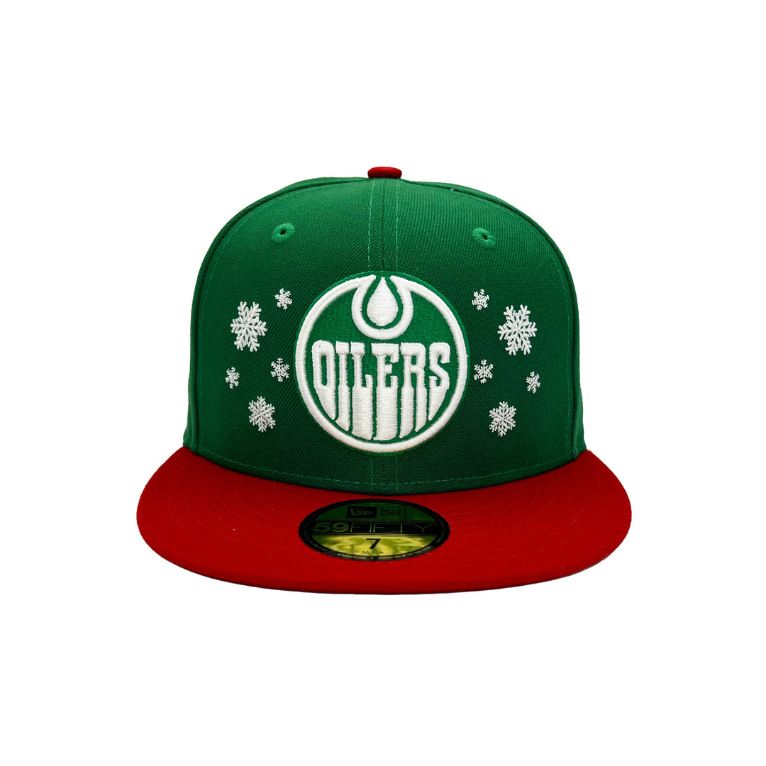 Edmonton Oilers New Era Green & Red Holiday Snowflake 59FIFTY Fitted Hat