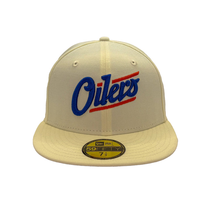 Edmonton Oilers New Era Chrome 59FIFTY Alternate Logo Fitted Hat - Blue/Orange Logo