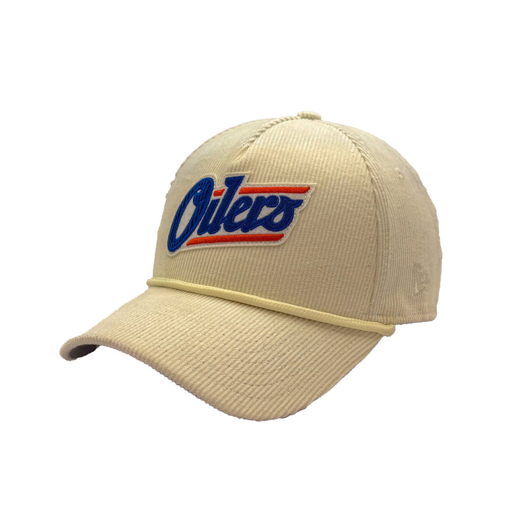 Edmonton Oilers New Era Cream Corduroy 9FORTY Alternate Logo M-Crown Snapback Hat