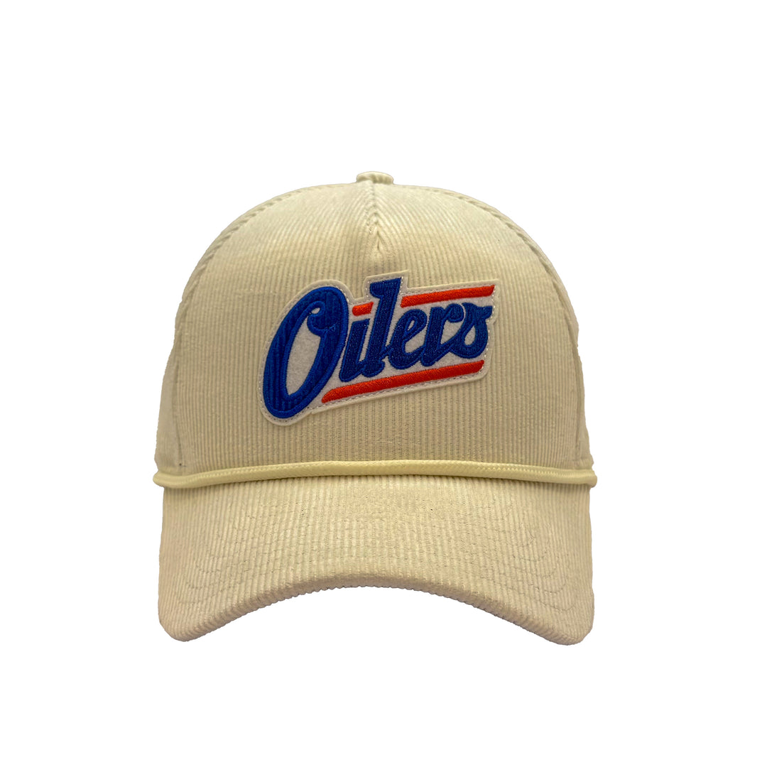 Edmonton Oilers New Era Cream Corduroy 9FORTY Alternate Logo M-Crown Snapback Hat