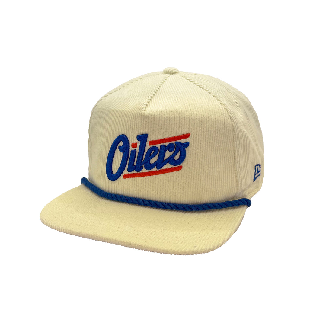 Edmonton Oilers New Era Cream Corduroy GOLFER Alternate Logo Snapback Hat