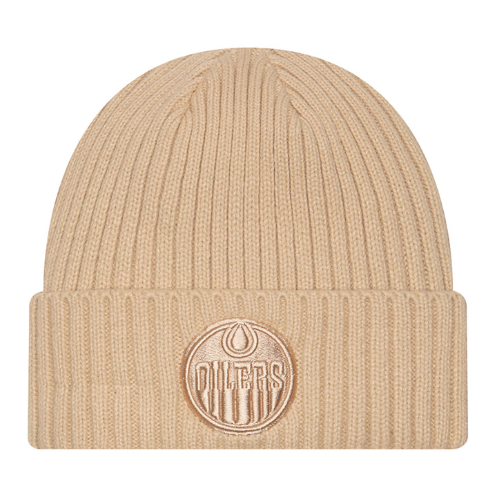 Edmonton Oilers New Era Cream Monochrome Color Pack Cuffed Knit Toque