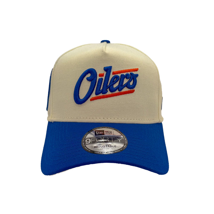 Edmonton Oilers New Era Cream & Blue 9FORTY Alternate Logo A-Frame Adjustable Hat