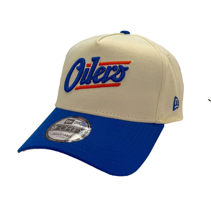 Edmonton Oilers New Era Cream & Blue 9FORTY Alternate Logo A-Frame Adjustable Hat