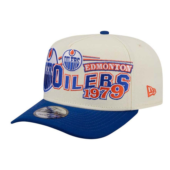 Edmonton Oilers New Era Cream & Blue Bold Classic 9FIFTY A-Frame Snapback Hat