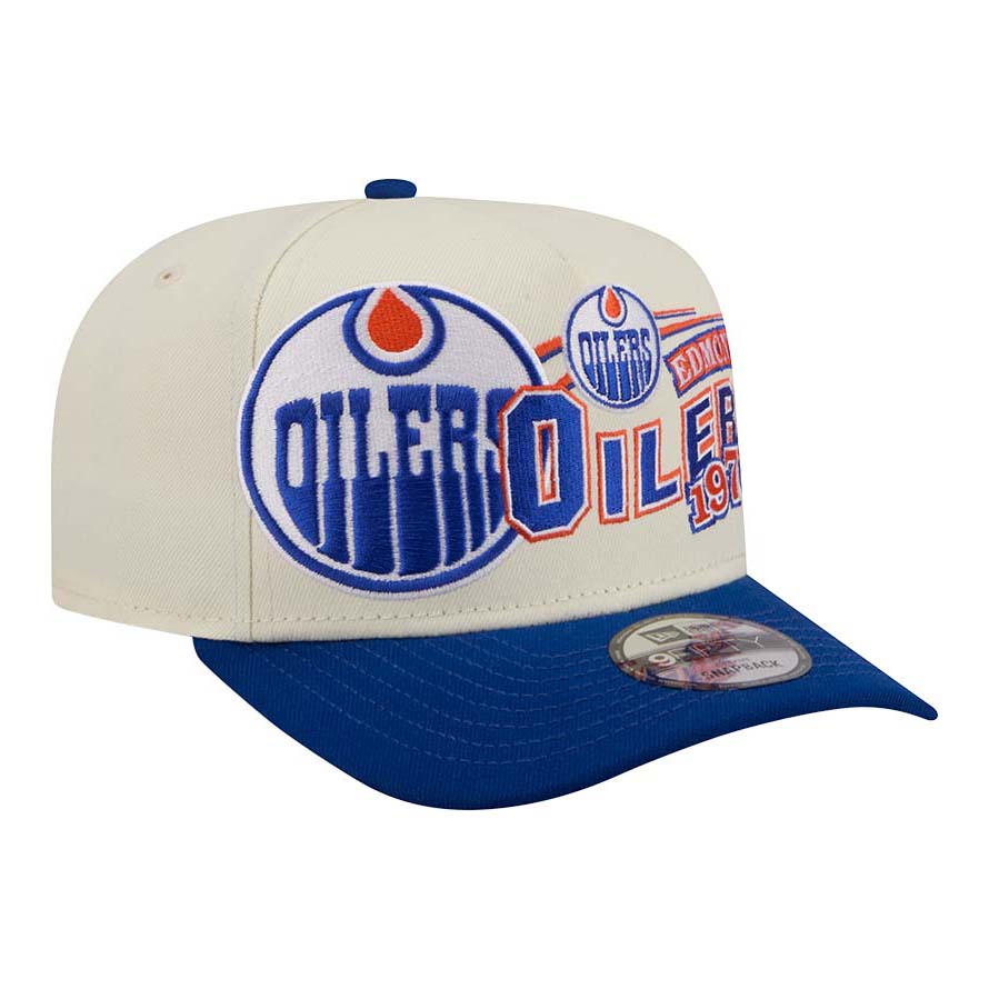 Edmonton Oilers New Era Cream & Blue Bold Classic 9FIFTY A-Frame Snapback Hat