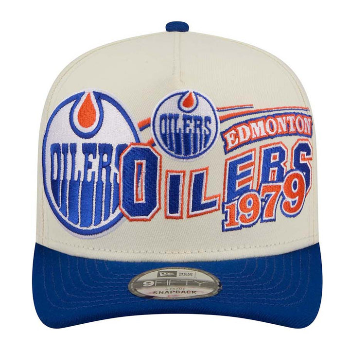 Edmonton Oilers New Era Cream & Blue Bold Classic 9FIFTY A-Frame Snapback Hat