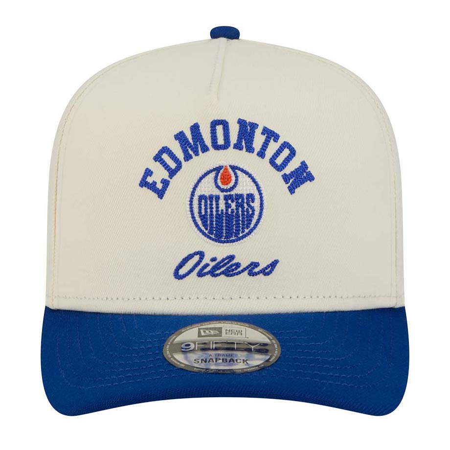 Edmonton Oilers New Era Cream & Blue Embroidery 9FIFTY A-Frame Snapback Hat