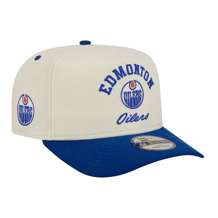 Edmonton Oilers New Era Cream & Blue Embroidery 9FIFTY A-Frame Snapback Hat