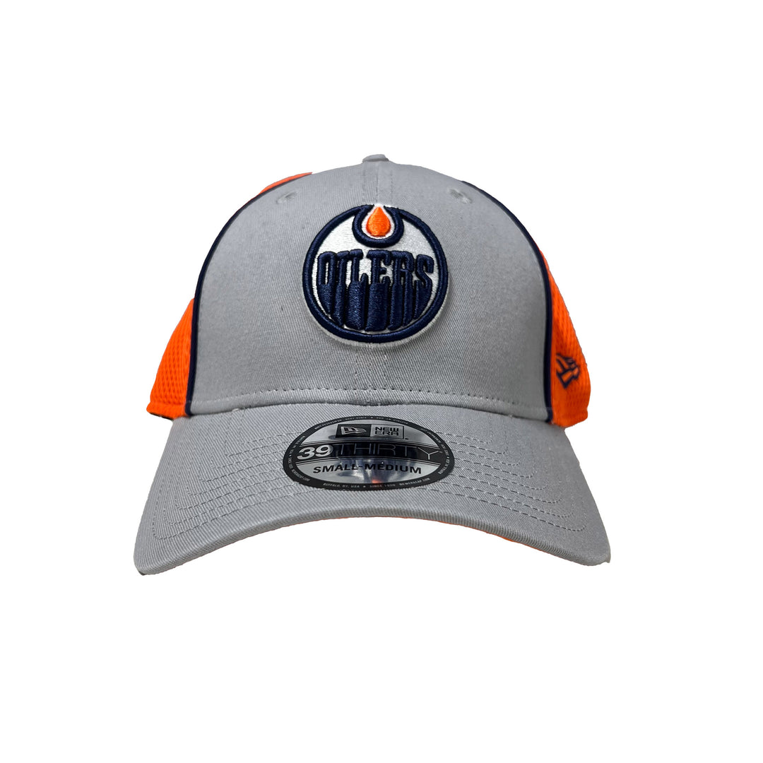 Edmonton Oilers New Era Grey & Orange 39THIRTY Meshback Flex Hat