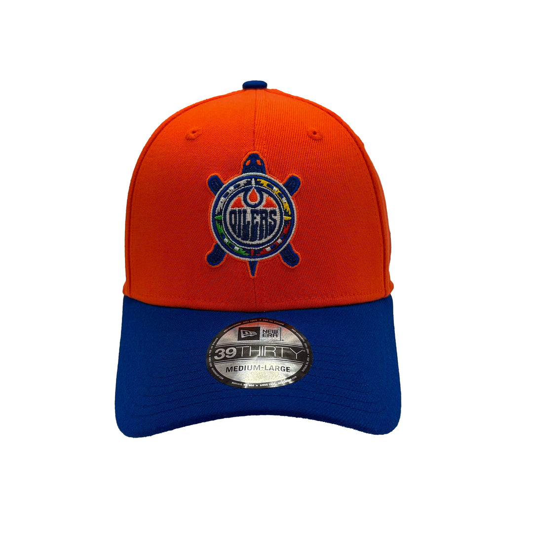 Edmonton Oilers New Era Orange & Blue Turtle Island 39THIRTY Flex Hat
