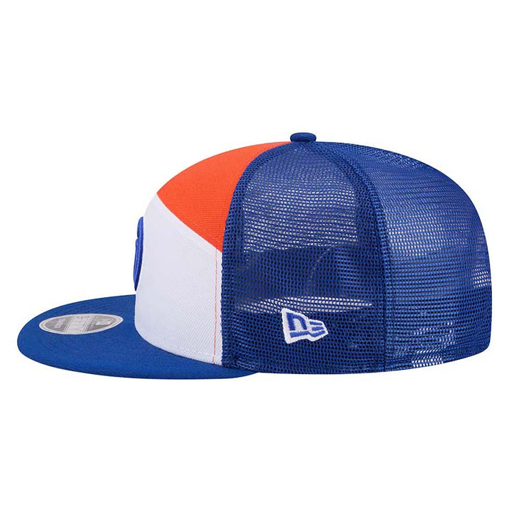Edmonton Oilers New Era Split Panel Blue/White/Orange 9FIFTY Mesh Snapback Hat