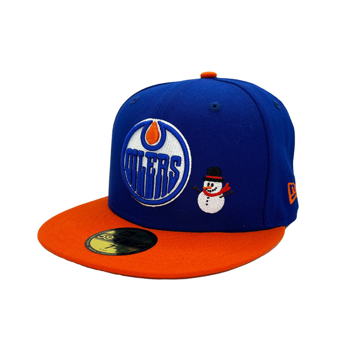 Edmonton Oilers New Era Blue & Orange Snowman 59FIFTY Fitted Logo Hat