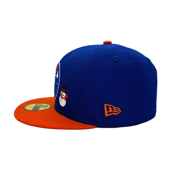 Edmonton Oilers New Era Blue & Orange Snowman 59FIFTY Fitted Logo Hat
