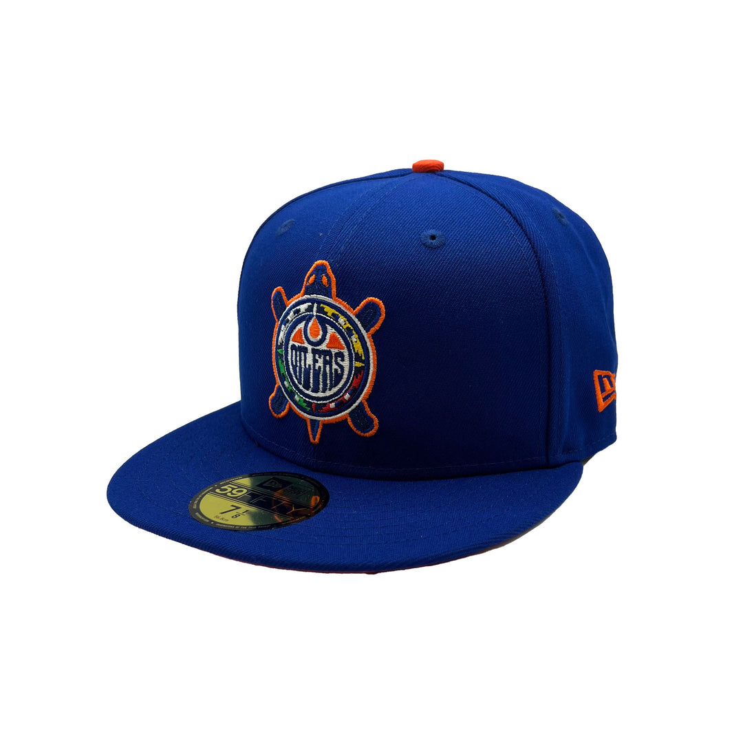 Edmonton Oilers New Era Royal 59FIFTY Fitted Turtle Island Logo Hat