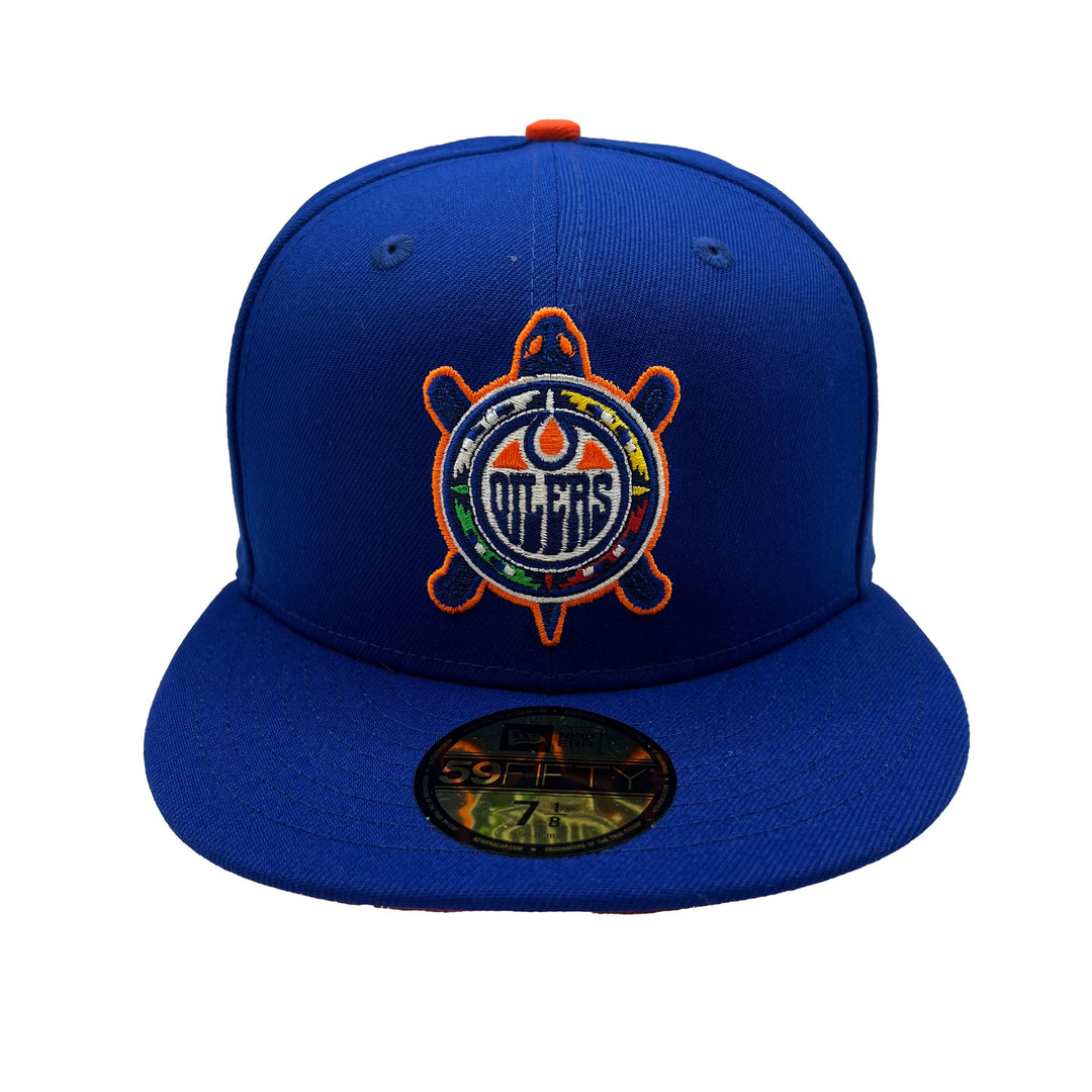 Edmonton Oilers New Era Royal 59FIFTY Fitted Turtle Island Logo Hat