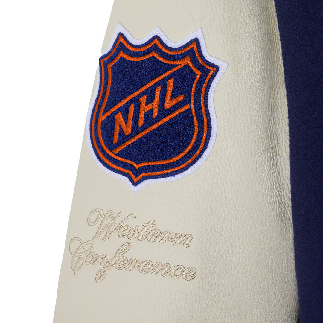 Edmonton Oilers October's Very Own OVO x NHL Blue Varsity Jacket