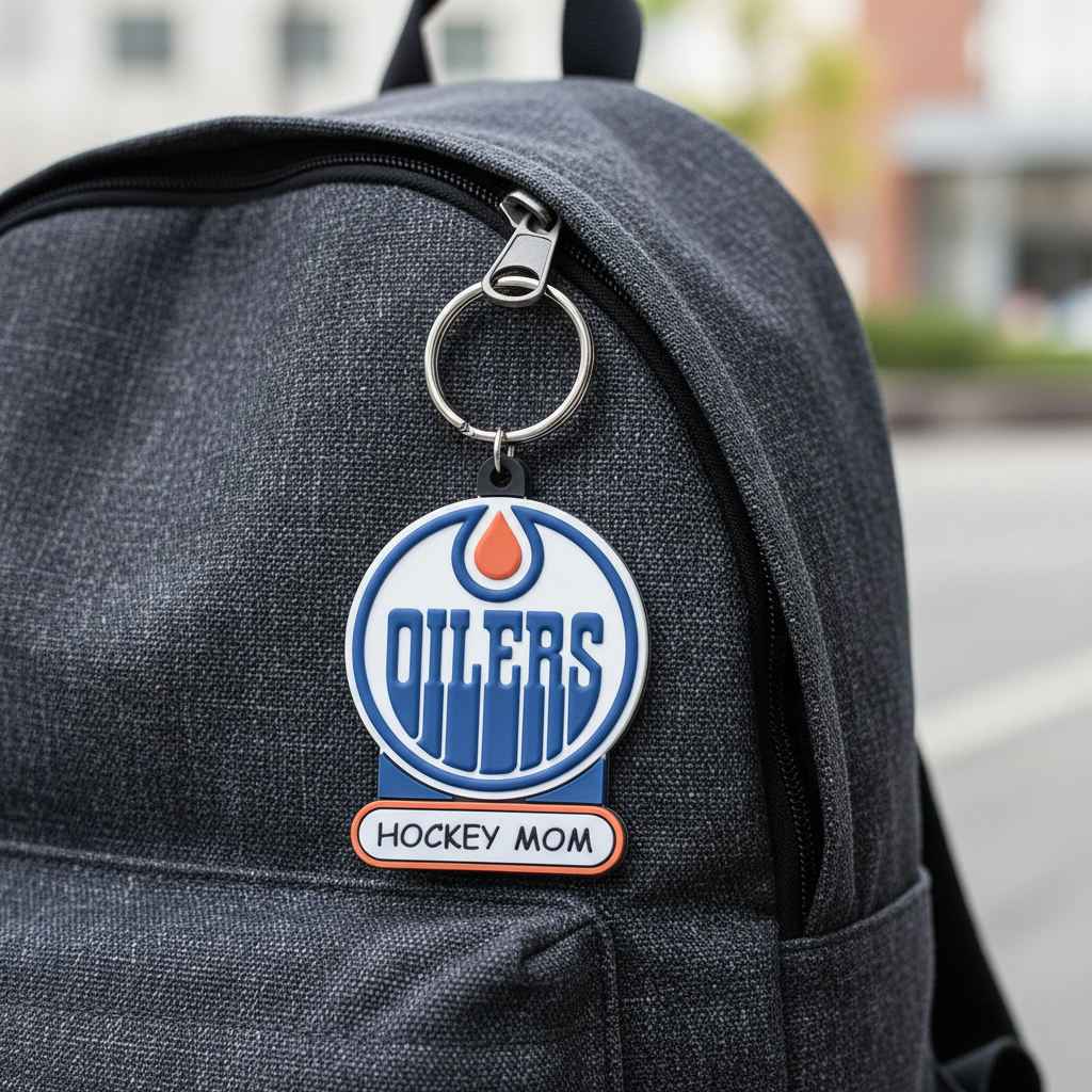 Edmonton Oilers Premium Hockey Mom PVC Logo Keychain