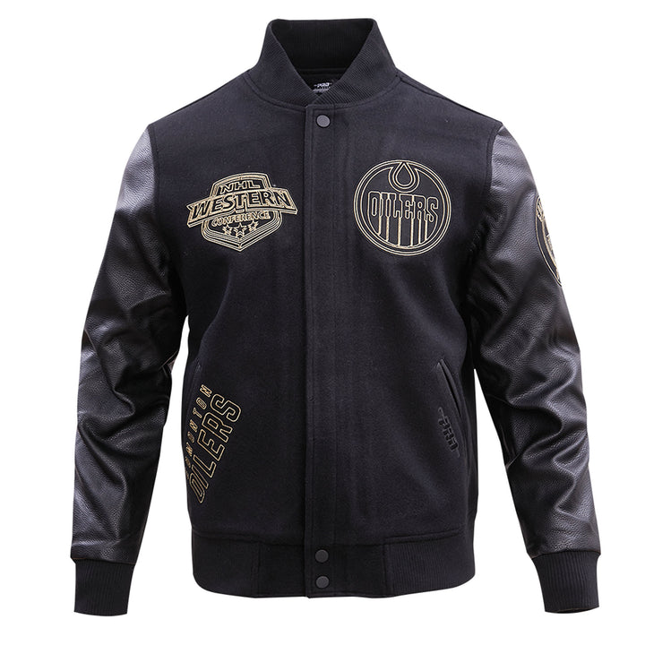 Edmonton Oilers Pro Standard Black & Gold Wool Varsity Jacket