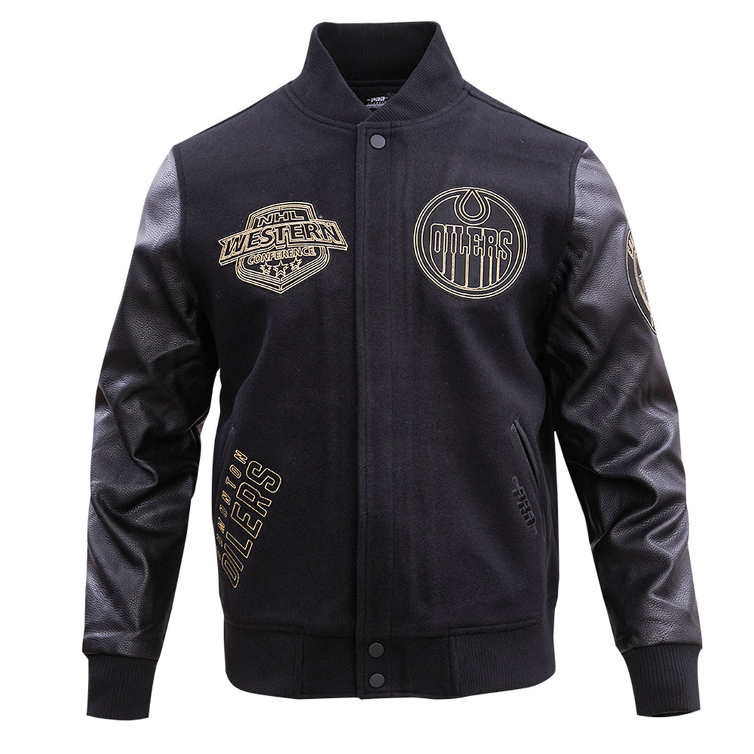 Edmonton Oilers Pro Standard Black & Gold Wool Varsity Jacket