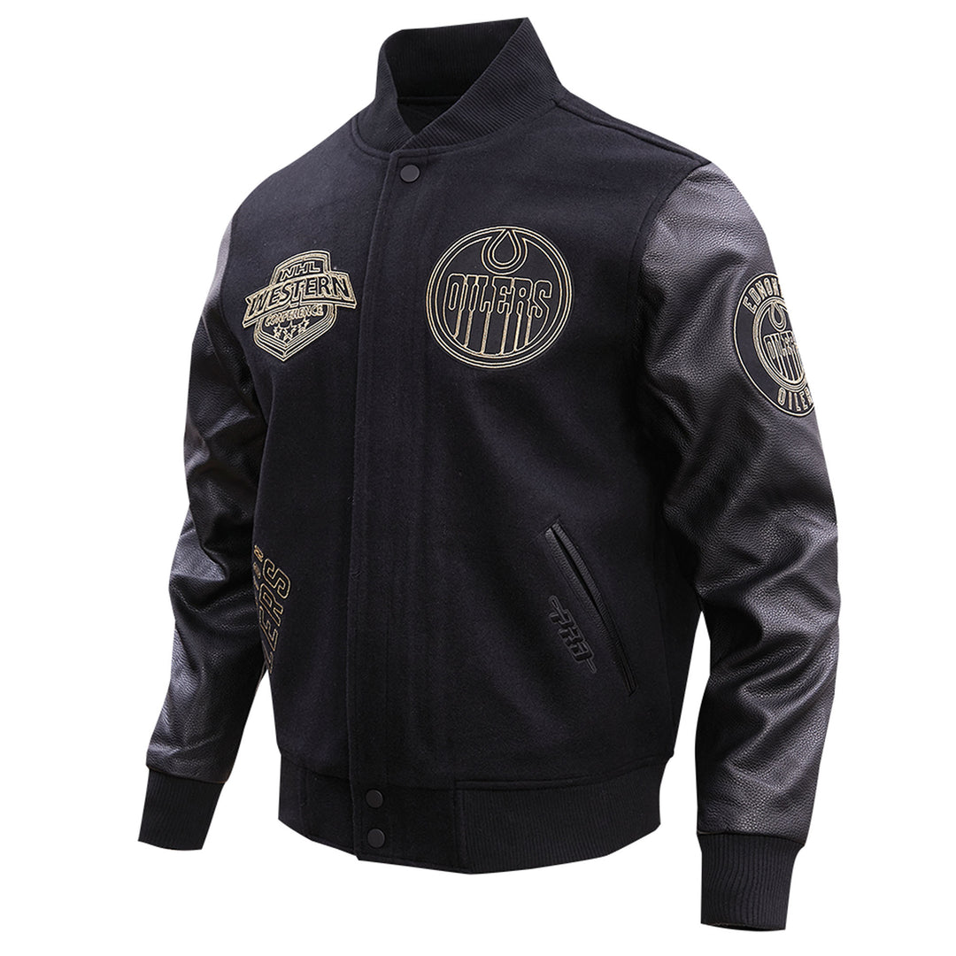 Edmonton Oilers Pro Standard Black & Gold Wool Varsity Jacket