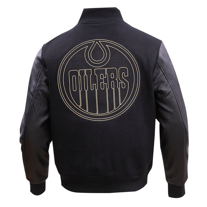 Edmonton Oilers Pro Standard Black & Gold Wool Varsity Jacket