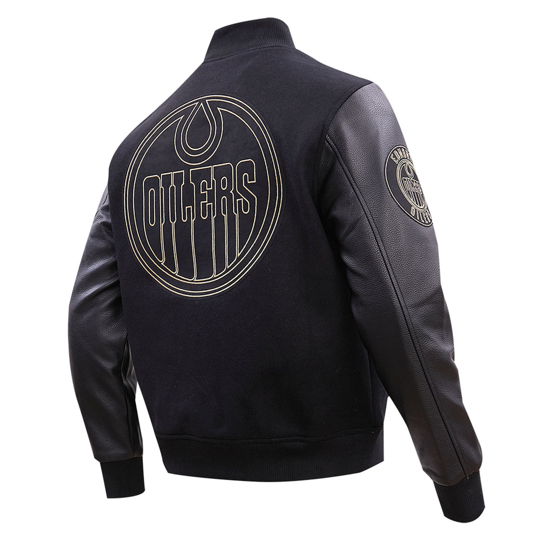 Edmonton Oilers Pro Standard Black & Gold Wool Varsity Jacket