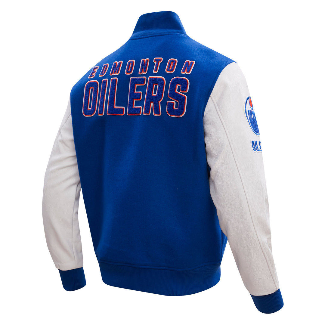 Edmonton Oilers Pro Standard Blue & White Wool Varsity Jacket