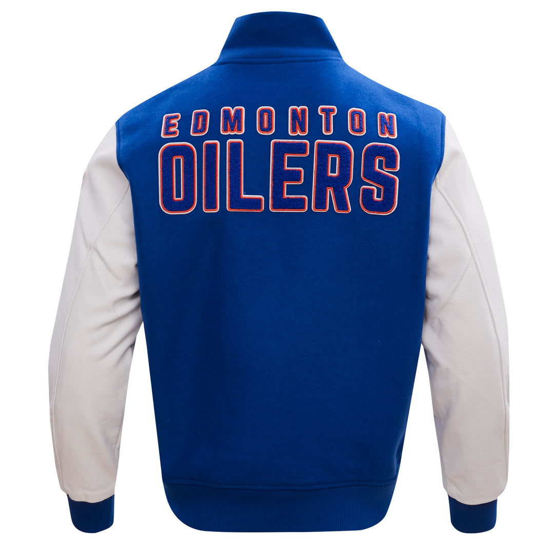 Edmonton Oilers Pro Standard Blue & White Wool Varsity Jacket