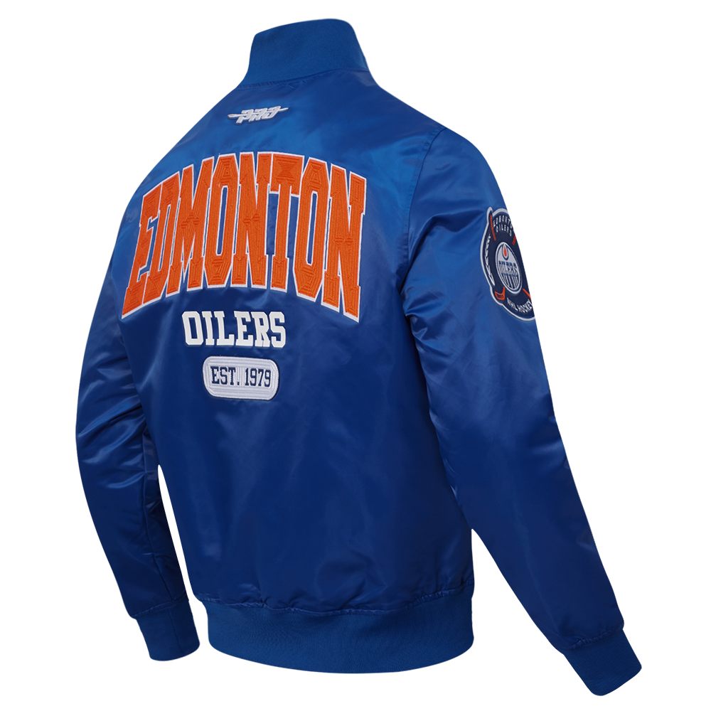 Edmonton Oilers Pro Standard City Arch Blue Satin Jacket
