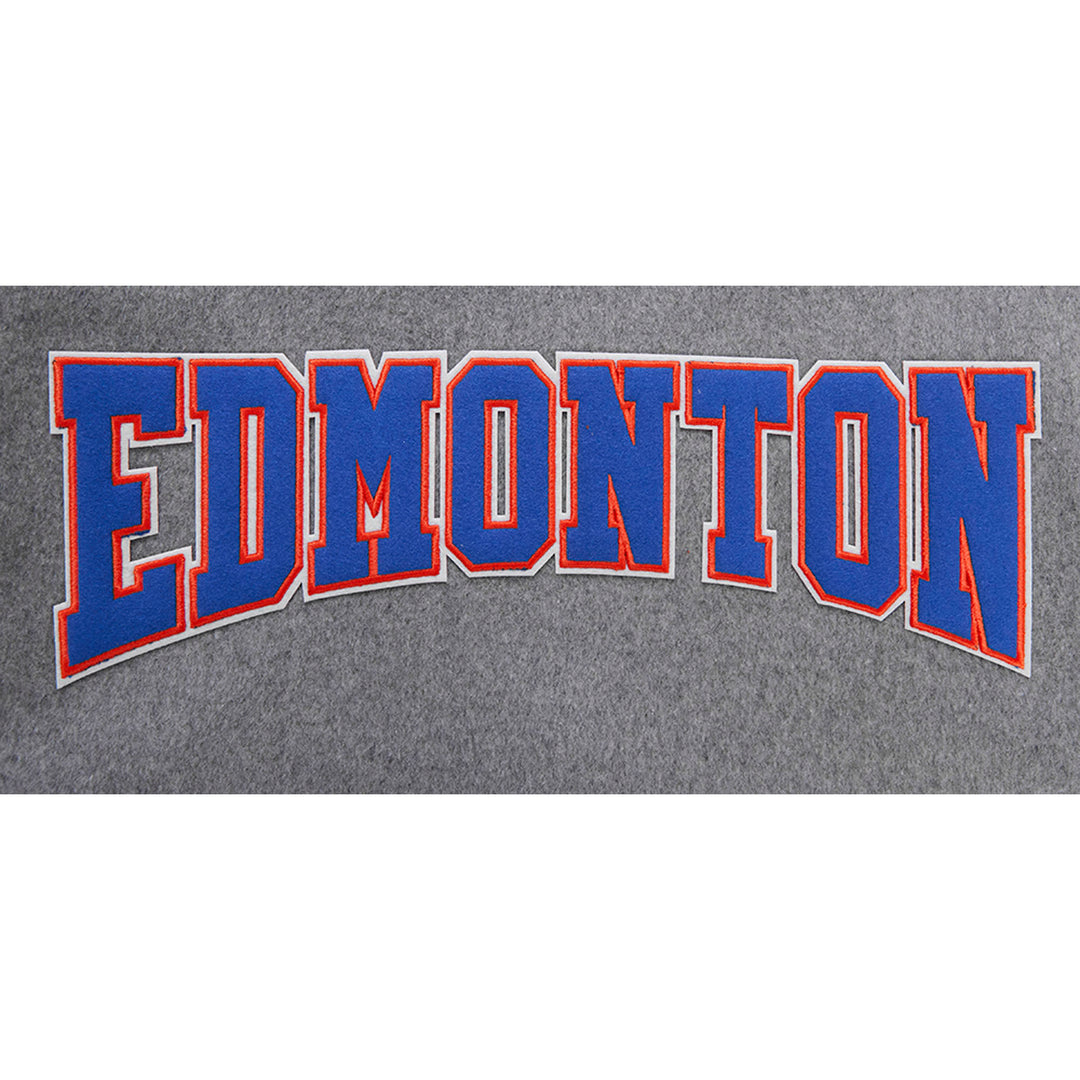 Edmonton Oilers Pro Standard Crest Emblem Heather Grey Wool Varsity Jacket