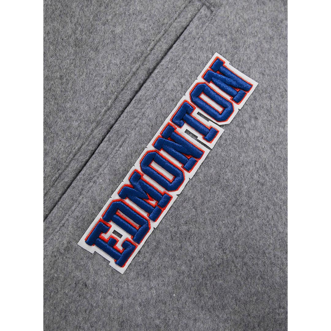 Edmonton Oilers Pro Standard Crest Emblem Heather Grey Wool Varsity Jacket