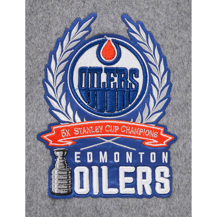 Edmonton Oilers Pro Standard Crest Emblem Heather Grey Wool Varsity Jacket