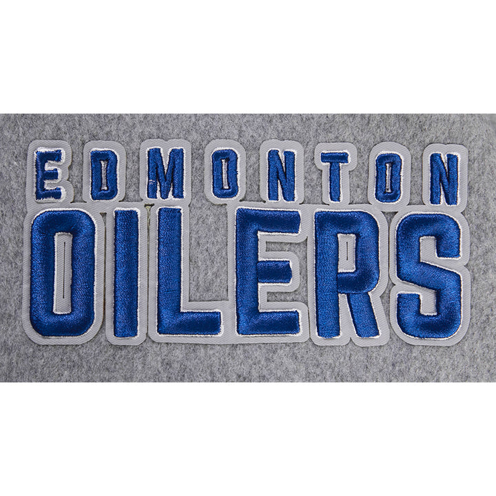 Edmonton Oilers Pro Standard Crest Emblem Heather Grey Wool Varsity Jacket