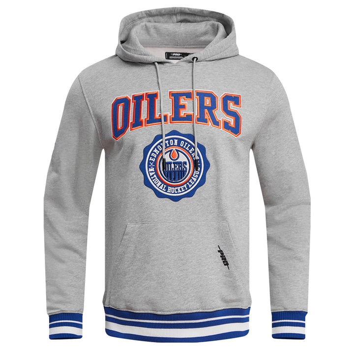 Edmonton Oilers Pro Standard Crest Emblem Rib Fleece Heather Grey Hoodie