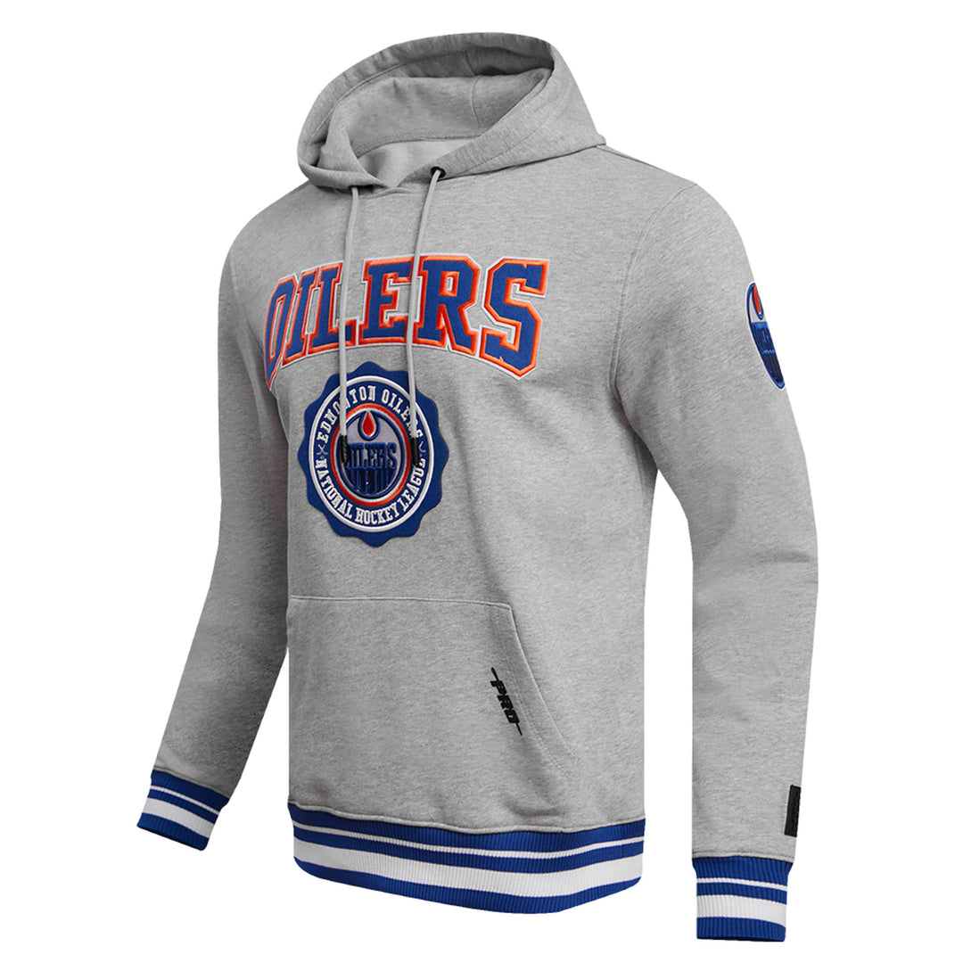 Edmonton Oilers Pro Standard Crest Emblem Rib Fleece Heather Grey Hoodie