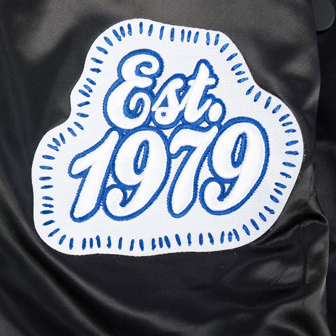 Edmonton Oilers Pro Standard Pick Stitch Black Satin Varsity Jacket