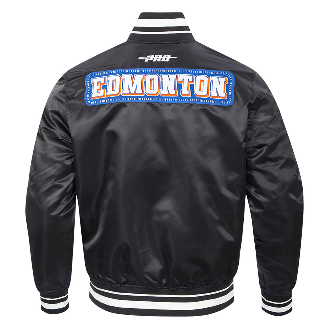 Edmonton Oilers Pro Standard Pick Stitch Black Satin Varsity Jacket