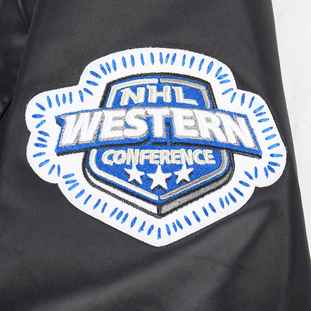 Edmonton Oilers Pro Standard Pick Stitch Black Satin Varsity Jacket