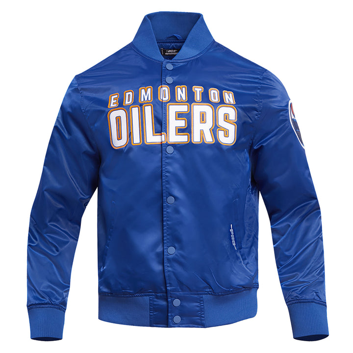 Edmonton Oilers Pro Standard Blue Classic Satin Varsity Jacket