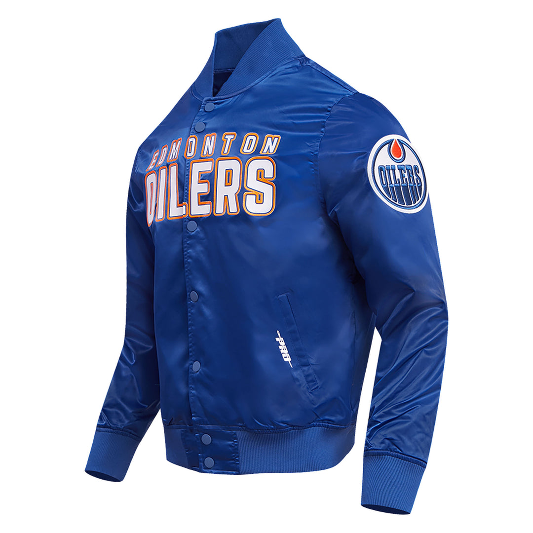 Edmonton Oilers Pro Standard Blue Classic Satin Varsity Jacket