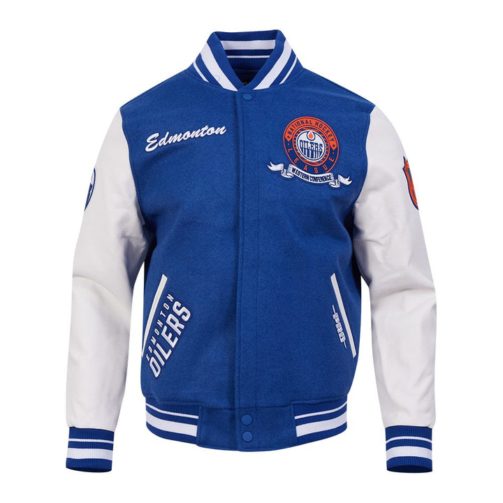 Edmonton Oilers Pro Standard Team Badge Royal Wool Varsity Jacket