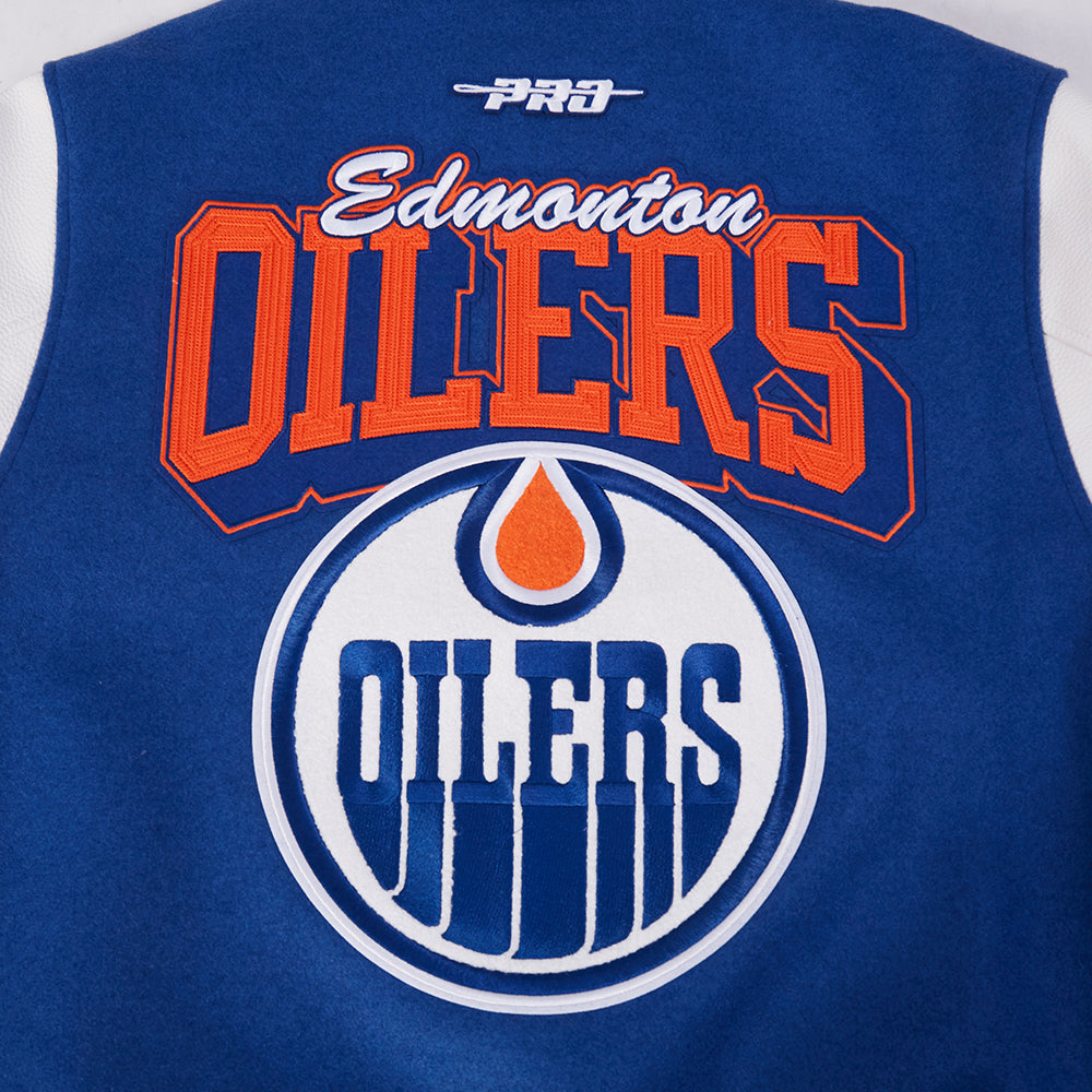 Edmonton Oilers Pro Standard Team Badge Royal Wool Varsity Jacket